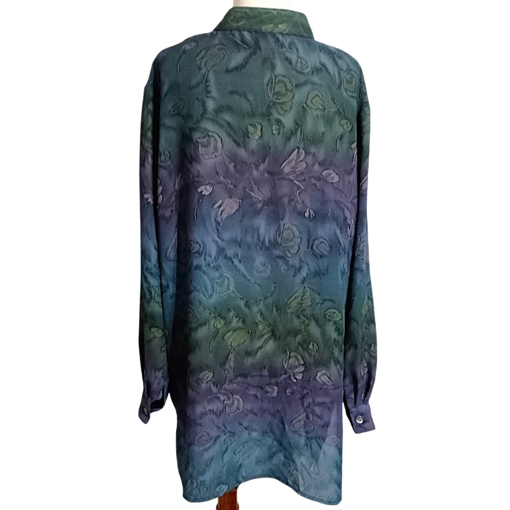 Dana‎ Taylor Woman Floral Blouse 1X Button Up Tunic Watercolor Feminine Romantic